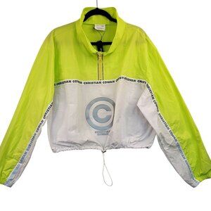 ASOS DESIGN x Christian Cowan Curve logo track top Neon Yellow White Crop 18